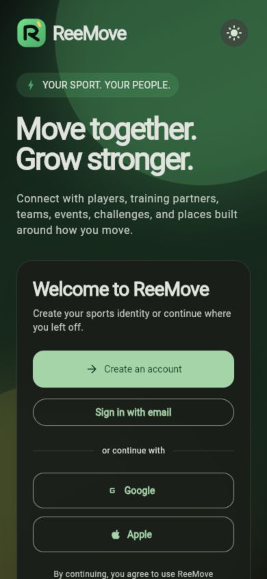 ReeMove mobile welcome screen